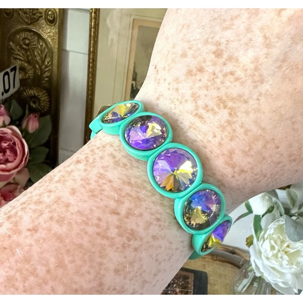 Blue Big Crystal Elastic Enamel Stretch Bracelet, NEW